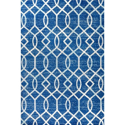 Blue and Gray Reversible Synthetic Trellis Area Rug, 4' x 6'