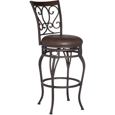 Kensington Hill Trevi 26 1/2" Wood and Bronze Metal Swivel Counter Stool