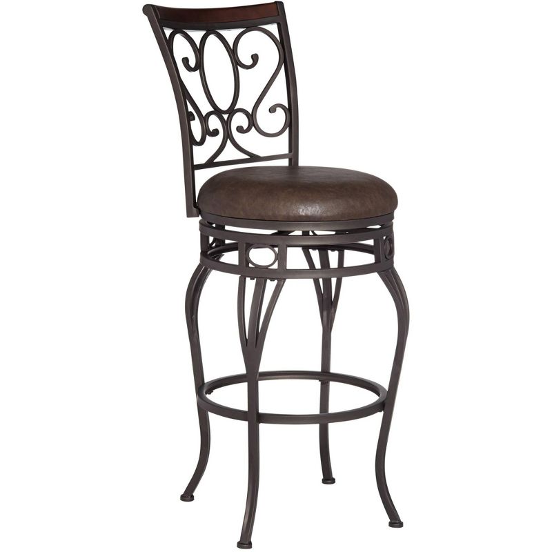 Kensington Hill Trevi Bronze Swivel Bar Stool Brown 26 1/2" High Traditional Faux Leather Cushion with Backrest Footrest for Kitchen Counter Height, 1 of 10