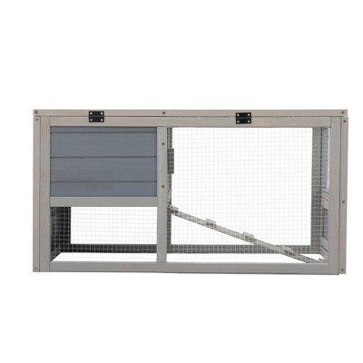 FURNIinspire Pet Crates and Houses, 2-Tier Rabbit Hutch on Wheels, Bunny Cage with Ramp, Tray, Doors, Openable Top, Gray, 35.44"*19.7"*21.65"