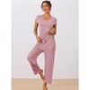 cheibear Women's Short Sleeve Top with Long Pants Modal Casual 2 Piece Loungewear Set - 2 of 4