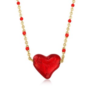Ross-Simons Italian Red Murano Glass Heart Bead Necklace in 18kt Gold Over Sterling - 1 of 4