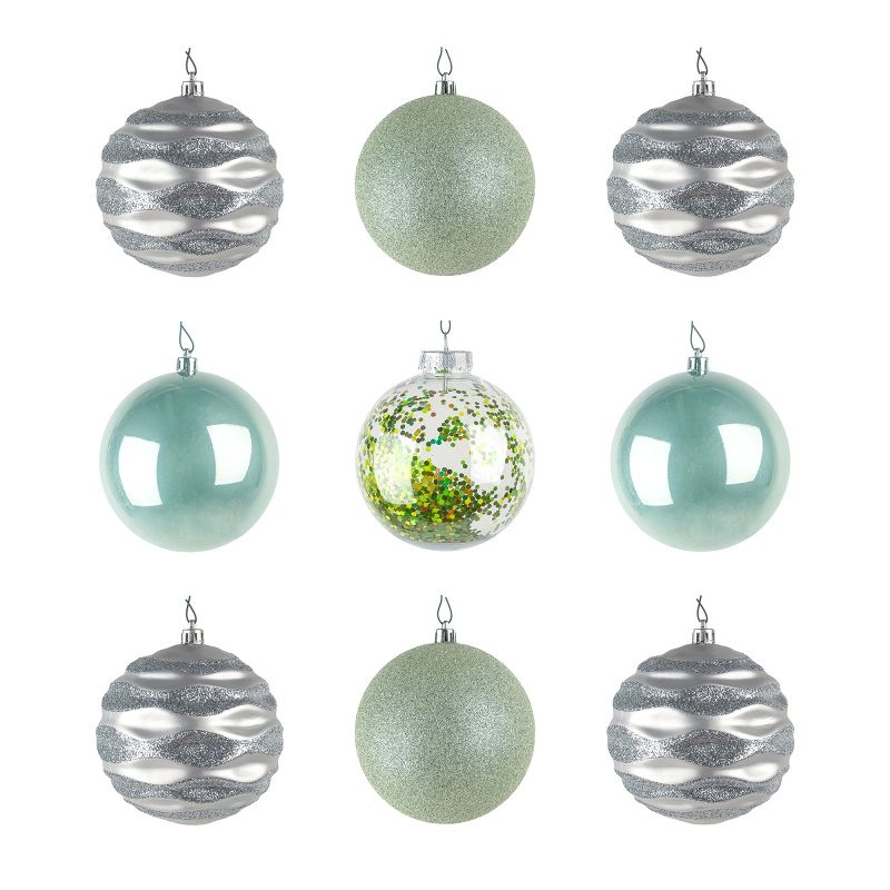 National Tree Company First Traditions Christmas Tree Ornaments, Glittery White, Silver, and Teal Ball Assortment, Set of 9, 4 of 6
