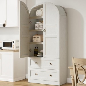 72" Tall Arched Kitchen Pantry Cabinet, Farmhouse Pantry Storage Cabinet with 2 Drawers & Wood Door, Freestanding Versatile Pantry Cabinets - 1 of 4