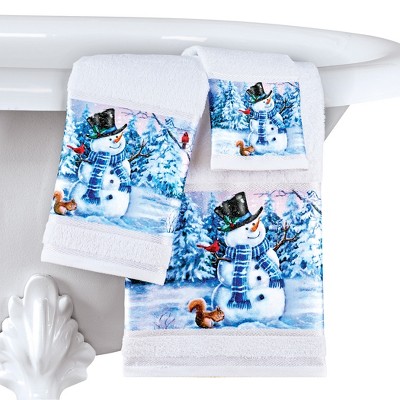 Collections Etc Winter Wonderland Snowman Printed Towels - Set of 3