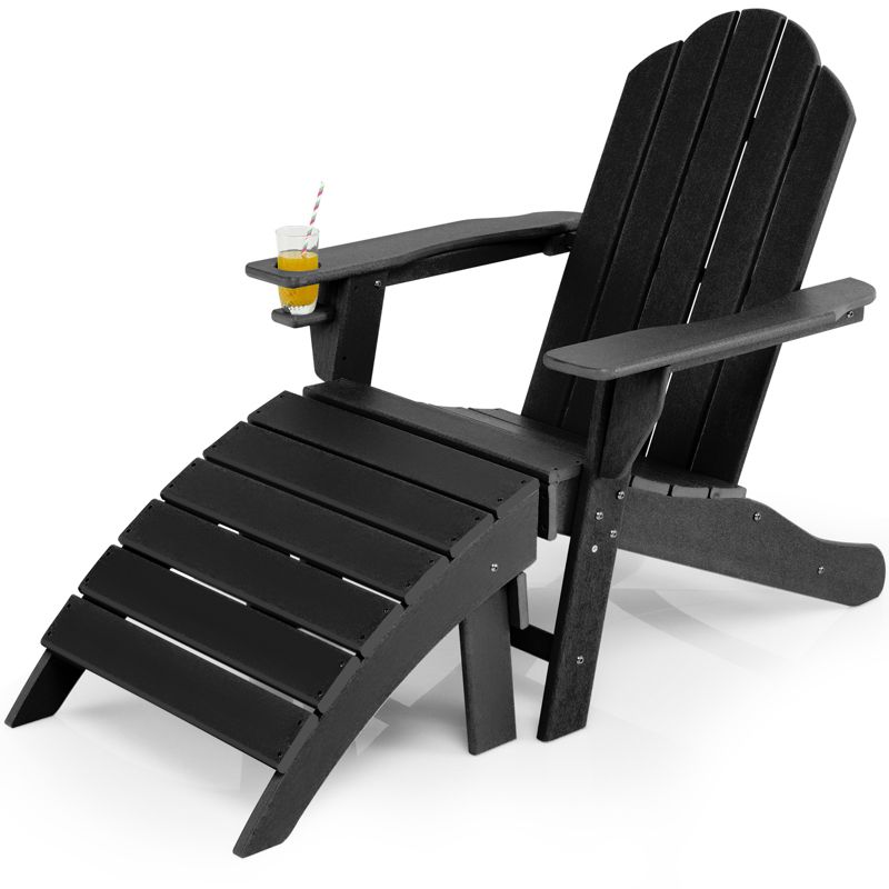 Tangkula Outdoor Adirondack Chair W/Ergonomic Design&Ottoman Lounge Armchair HDPE chair for Yard&Patio Black/Grey/Turquoise/White, 1 of 8