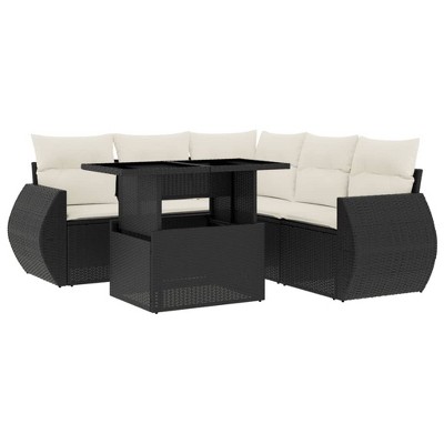 vidaXL 6 Piece Patio Sofa Set with Cushions Black and Cream Poly Rattan