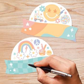 Big Dot of Happiness Retro Pastel - DIY Blank Paper Desk or Locker Labels - Classroom Name Tags - Set of 32