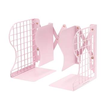 Unique Bargains Adjustable Bookend Extends up to 19 Inch Magazine File Organizer Holder for Office Book Storage Pink