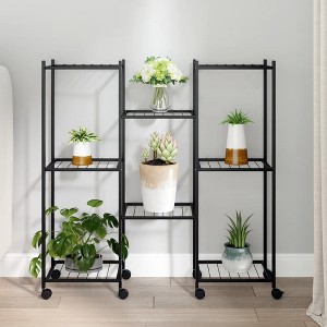 vidaXL White Iron 4-Floor Flower Stand with Wheels, Durable Plant Rack with Strong Frame and Versatile Storage Shelf, 17.3"x9.1"x31.5" - 1 of 4