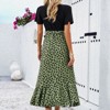 Coolmee Women's Summer Dress V-Neck Flared Sleeve Color Block Dresses Front Split Ruched Casual Midi Dress with Belt - 4 of 4