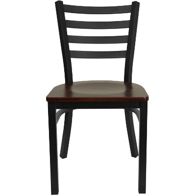 High Ladderback Side Chair in Mahogany and Black Metal