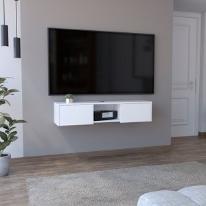 Vynxaria Adel Floating TV Stand, Sleek Wall-Mounted Console with 2-Doors, White - 1 of 4