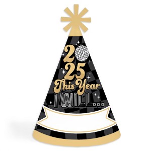 Big Dot of Happiness Disco New Year - Cone Party Hats - Groovy 2025 NYE Resolution Cone Party Hat for Kids and Adults - Set of 8 (Standard Size) - 1 of 4