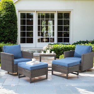 Buenhomino Patio Furniture Set Outdoor High Back Swivel Rocker Patio Chairs, 5PCS Wicker Conversation Set for Deck Yard and Poolside - 1 of 4
