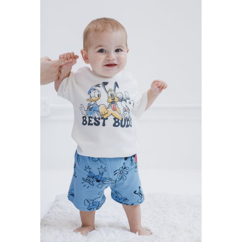 Disney Mickey Mouse Lion King Donald Duck Simba Pluto Baby Waffle knit T-Shirt Shorts Outfit Set Newborn to Infant, 2 of 8