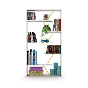 VYNXARIA Industrial Wood Frame Etagere Bookcase - 6-Shelf Open Back Bookshelf for Modern Living Rooms and Offices,White/Yellow - 1 of 4