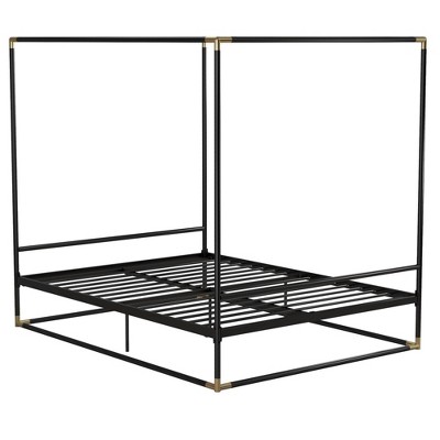 Black Metal Queen Canopy Bed with Gold Accents