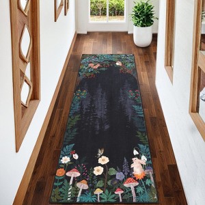 Area Rugs for Living Room Mushroom Forest Print Rug with Animals Floral Washable Area Rug Soft Non-Slip Low Pile Rug - 1 of 4