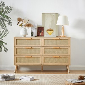 RISOKEYS Drawer Modern Wood Rattan Chest of Dressers,with Storage,Bedside Dresser for Closet,Living Room,Natural - 1 of 4