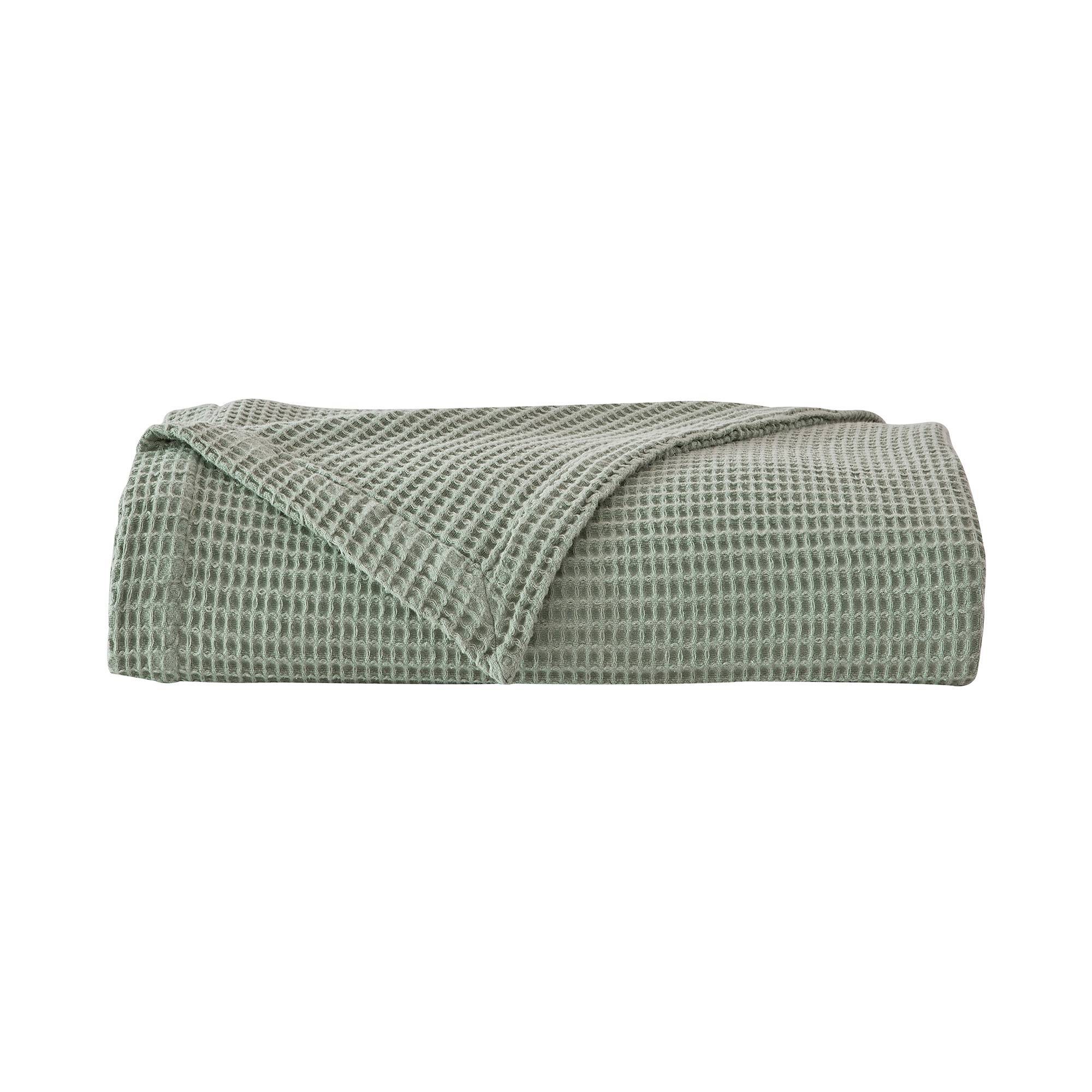 King 100% Cotton 300GSM Solid Waffle Blanket Sage Green - Isla Jade: Machine Washable, Shrink & Fade-Resistant
