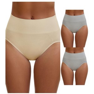 INSPIRE CHIC Women's High Waist Tummy Slimming Elastic Briefs Breathable Butt Lifter Underwear 3 Packs - 1 of 4