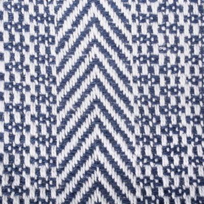 Nautical Blue Herringbone Cotton Throw Blanket with Fringe