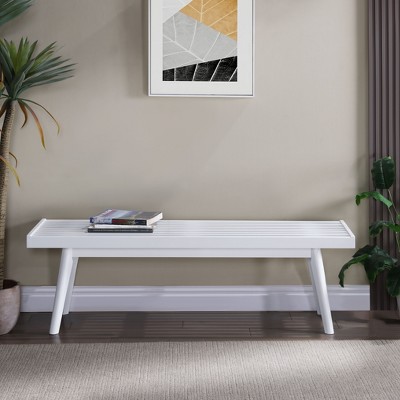 NicBex 40 Inch Storage Bench Modern Wooden Shoe Bench with Open Shelf and 2 Cushions for Living Room, Bedroom, Entryway