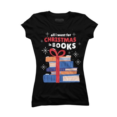 Junior's Design By Humans Christmas books By ArtStyleAlice T-Shirt