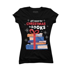 Junior's Design By Humans Christmas books By ArtStyleAlice T-Shirt - 1 of 3