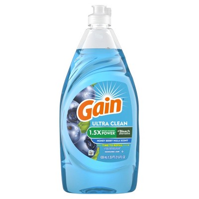 Gain Ultra + Bleach Alternative Dish Soap, Dishwashing Liquid, Honey Berry Hula, 21.6 Fl Oz