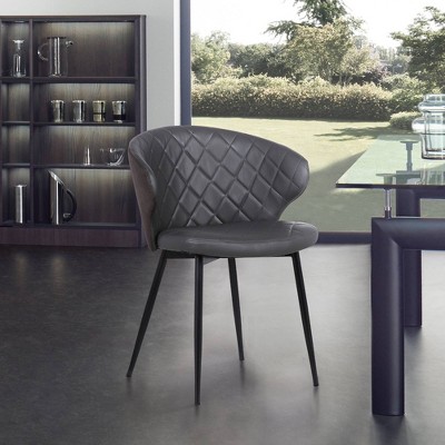 Gray Faux Leather Upholstered Arm Chair with Metal Frame