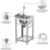 Huxxion Stainless Steel Utility Sink, Free Standing Single Bowl Kitchen Sink with Cold and Hot Water Pipe, Outdoor Basin Station with Cabinet - 3 of 4