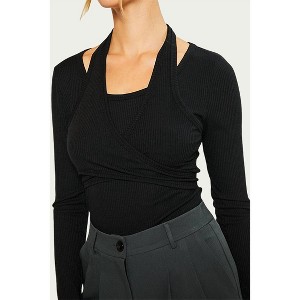 Women's LAYERED HALTERNECK RIBBED-KNIT TOP - Pretty Garbage - 1 of 2