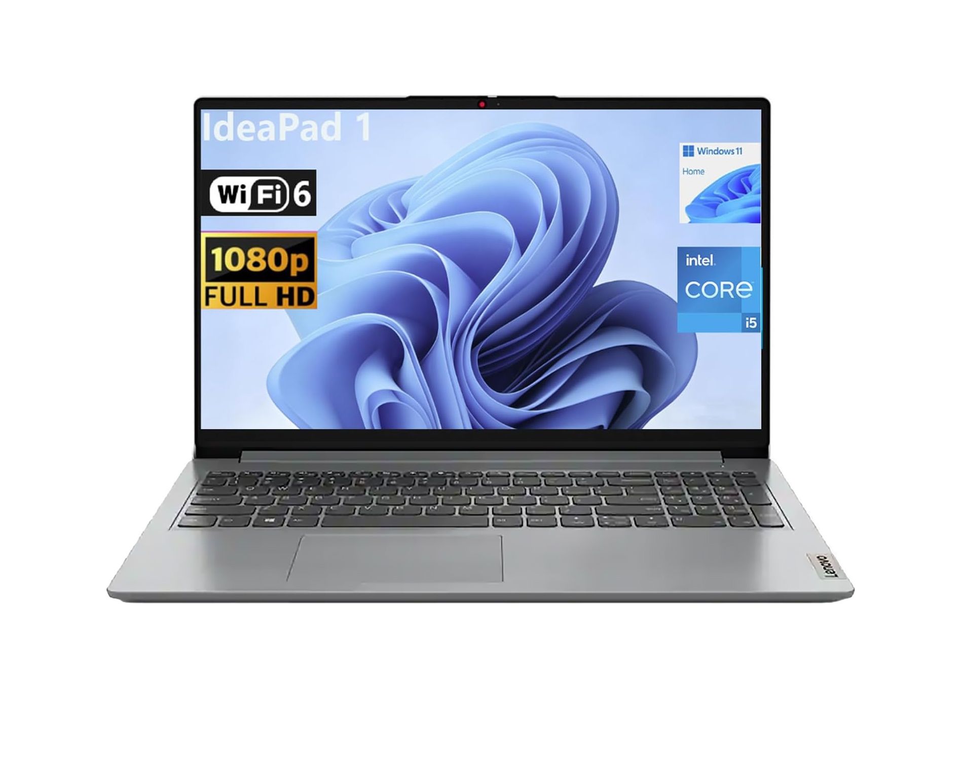 Lenovo IdeaPad 1 15.6" FHD Laptop, Intel Core i5-1335U, 16GB DDR4, 256GB PCIe SSD, Iris Xe Graphics, Wi-Fi 6, Windows 11 Home, Grey