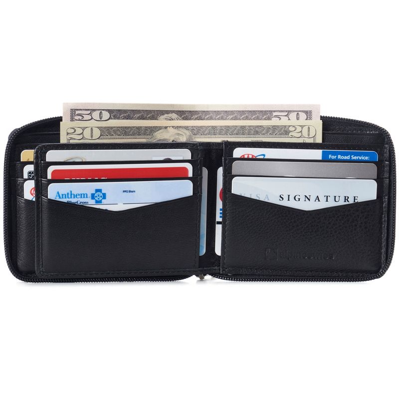 Alpine Swiss Logan Zipper Bifold Wallet For Men or Women RFID Safe Comes in a Gift Box, 3 of 7