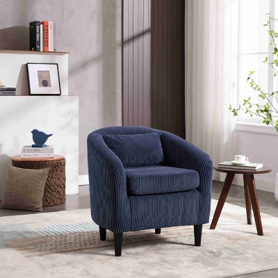 CAVINAS Corduroy Barrel Accent Chair with Curved Backrest and Pillows,Cozy Upholstered Living Room Chairs,Reading Chairs for Living Room