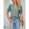 Clearlove Womens Puff Short Sleeve Casual Blouses V Neck T-Shirt Hollow Out Business Tops - 3 of 4