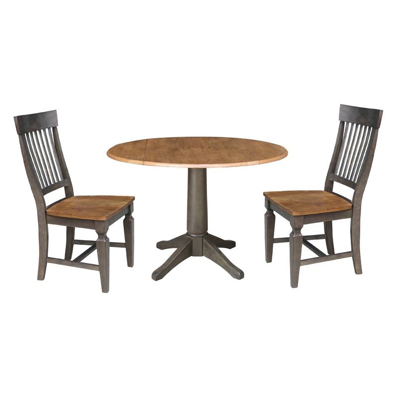 42&#34; Round Dual Drop Leaf Dining Table with 2 Slat Back Chairs Hickory/Washed Coal - International Concepts, 1 of 9
