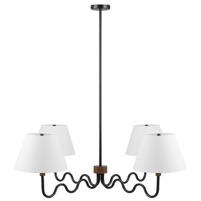 Modway Sunlit Squiggle Arm 4-Light Pendant Light – Mid-Century Modern Chandelier with Walnut and Black Finish