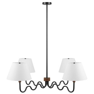 Modway Sunlit Squiggle Arm 4-Light Pendant Light – Mid-Century Modern Chandelier with Walnut and Black Finish - 1 of 4