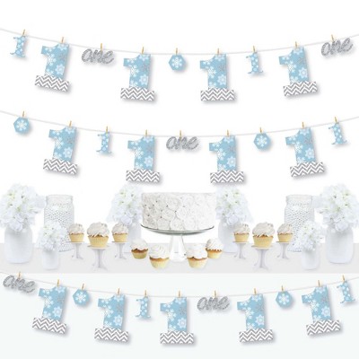 Big Dot of Happiness Onederland - Snowflake Winter Wonderland First Birthday Party DIY Decorations - Clothespin Garland Banner - 44 Pieces