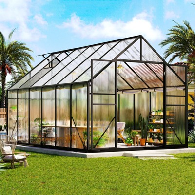 AMERLIFE Polycarbonate Greenhouse for Outdoors, Walk-in Design with Aluminum Frame