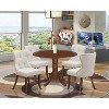HomeStock 5-Pc Round Mahogany Finish Solid Wood Top Dining table with 4 Chairs with Drop Leaf - 2 of 4