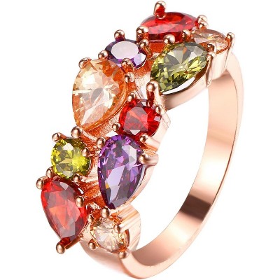 Bangle Bracelets for Women with Created Gemstones in Garnet Amethyst Peridot Morganite, Rose Gold Plated Jewelry Set