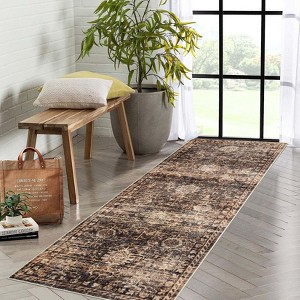 Traditional Distressed Area Rugs for Living Room Bedroom Non Slip Washable Medallion Pattern Printed Thin Carpet Rugs - 1 of 4