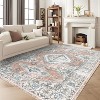 Washable Vintage Area Rug - Non-Slip Low Pile Medallion Carpet for Living Room, Bedroom, Office & Farmhouse Decor - 4 of 4