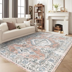Washable Vintage  Medallion Area Rug, Low-Pile Non-Slip Soft Carpet, Stain-Resistant Accent Rug for Living Room, Nursery, Office - 1 of 4