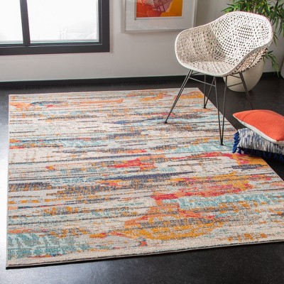 Ivory and Multicolor Abstract Synthetic Area Rug, 4' x 6'