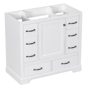 Okak 36" Bathroom Vanity without/with Sink Freestanding Bathroom Vanity with 1 Spacious Cabinet Door & Adjustable Shelf, 6 Drawers for Bathroom - 1 of 4